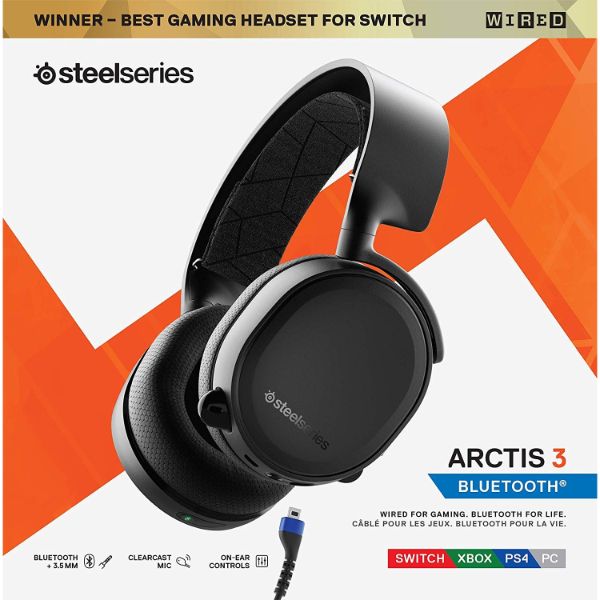 SteelSeries Arctis 3 Bluetooth (2019 Edition) Wired Gaming Headset + Bluetooth – for Nintendo Switch, PC, Playstation 4, Xbox One, VR, Android, and iOS – Black