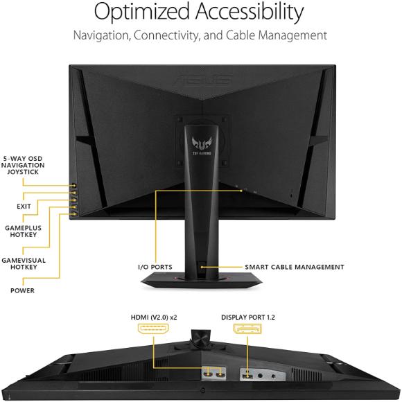 ASUS TUF Gaming 27" 2K HDR Gaming Monitor (VG27AQ) - WQHD (2560 x 1440), 165Hz (Supports 144Hz), 1ms, Extreme Low Motion Blur, Speaker, G-SYNC Compatible, VESA Mountable, DisplayPort, HDMI