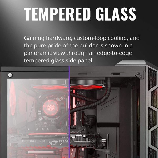 Cooler Master MasterCase H500 ARGB Airflow ATX Mid-Tower with Mesh & Transparent Front Panel Option, Dual 200mm ARGB Fans, Tempered Glass & ARGB Lighting System