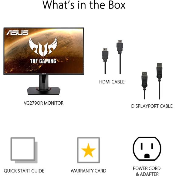 ASUS TUF Gaming 27” 1080P Monitor (VG279QR) - Full HD, IPS, 165Hz (Supports 144Hz), 1ms, Extreme Low Motion Blur, G-SYNC Compatible, Shadow Boost, VESA Mountable, DisplayPort, HDMI, Height Adjustable