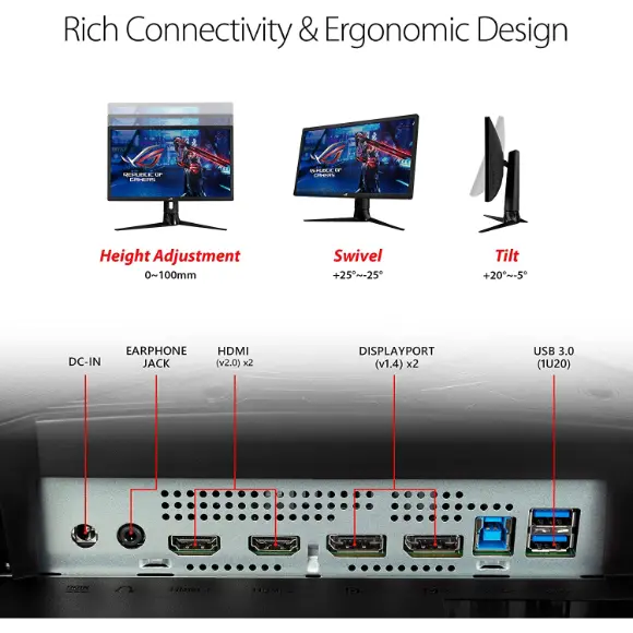 ASUS ROG Strix XG27UQR 27” 4K HDR 144Hz DSC Gaming Monitor - UHD (3840 x 2160), IPS, 1ms, Extreme Low Motion Blur, DisplayHDR 400, DCI-P3 90%, G-SYNC Compatible, Eye Care, DisplayPort, HDMI, USB 3.0