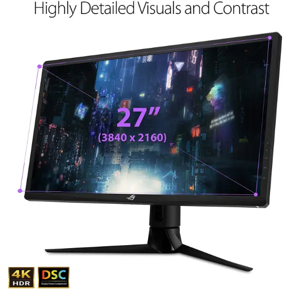 ASUS ROG Strix XG27UQR 27” 4K HDR 144Hz DSC Gaming Monitor - UHD (3840 x 2160), IPS, 1ms, Extreme Low Motion Blur, DisplayHDR 400, DCI-P3 90%, G-SYNC Compatible, Eye Care, DisplayPort, HDMI, USB 3.0
