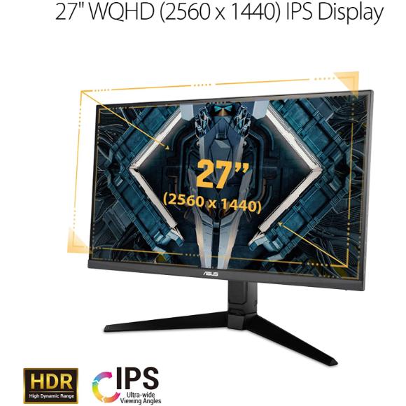 ASUS TUF Gaming 27" 2K Monitor (VG27AQL1A) - WQHD (2560 x 1440), IPS, 170Hz (Supports 144Hz), 1ms, Extreme Low Motion Blur, DisplayHDR, Speaker, G-SYNC Compatible, VESA Mountable, DisplayPort, HDMI
