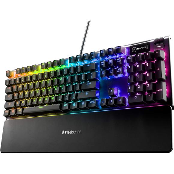 SteelSeries Apex 5 Hybrid Mechanical Gaming Keyboard – Per-Key RGB Illumination – Aircraft Grade Aluminum Alloy Frame – OLED Smart Display (Hybrid Blue Switch)
