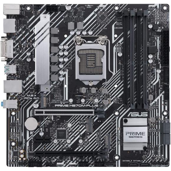 ASUS Prime H570M-PLUS/CSM LGA1200 (Intel 11th/10th Gen) MicroATX Motherboard (PCIe 4.0, 8 Power Stages, HDMI, DVI, DisplayPort, Dual M.2, Intel 1Gb LAN, USB 3.2 Gen 2 Type-C, Thunderbolt 4, ACCE)