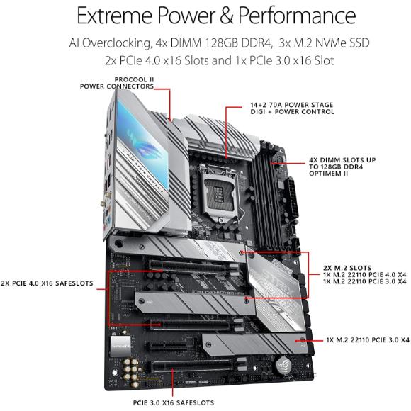 ROG Strix Z590-A Gaming WiFi 6 LGA 1200(Intel 11th/10thGen) ATX White Scheme Gaming Motherboard (PCIe 4.0, 14+2 Power Stages, WiFi 6, Intel 2.5 Gb LAN, Thunderbolt 4, 3X M.2/NVMe SSD, Aura RGB)