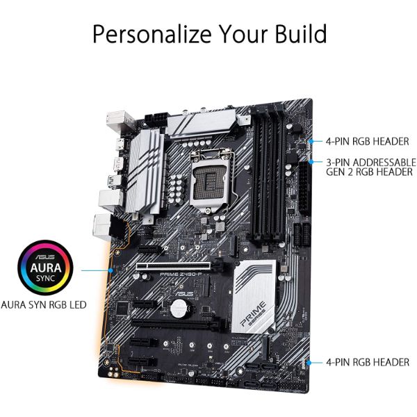 ASUS Prime Z490-P LGA 1200 (Intel 10th Gen) ATX Motherboard (Dual M.2, DDR4 4600, 1 Gb Ethernet, USB 3.2 Gen 2 USB Type-A, Thunderbolt 3 Support, Aura Sync RGB)