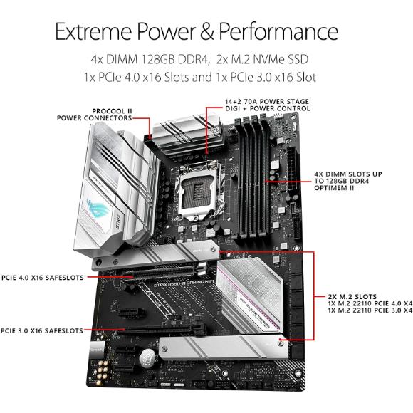 ASUS ROG Strix B560-A Gaming WiFi LGA 1200 (Intel 11th/10th Gen) ATX Motherboard (PCIe 4.0, 8+2 Power Stages, Two-Way Noise Cancelation, WiFi 6, 2.5 Gb LAN, 2xM.2 Slots, USB 3.2 Gen 2x2 USB Type-C)