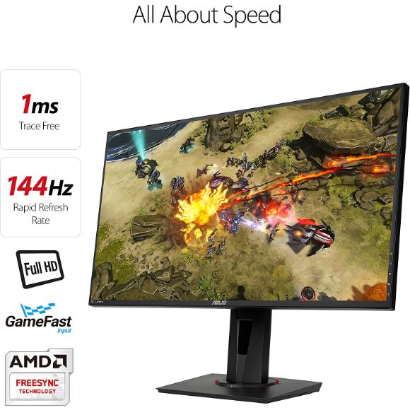 Asus VG278Q 27" Full HD 1080P 144Hz 1ms Eye Care G-Sync Compatible Adaptive Sync Gaming Monitor with DP HDMI DVI
