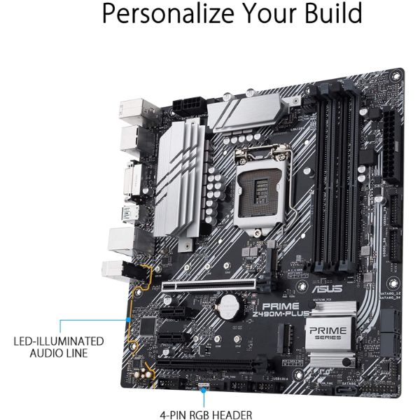 ASUS Prime Z490M-PLUS LGA 1200 (Intel 10th Gen) Z490 Micro ATX Motherboard (Dual M.2, DDR4 4600, 1 Gb Ethernet, USB 3.2 Gen 2 USB Type-A, Thunderbolt 3 Support, Aura Sync RGB)