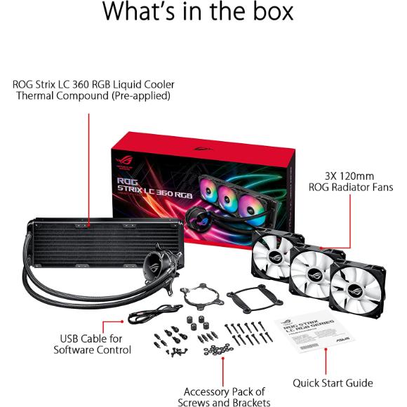 ASUS ROG Strix LC 360 RGB, Cooler CPU All-in-one ROG, with addressable RGB Lighting, Aura sync, NCVM Pump Coating and ROG Radiator Fan