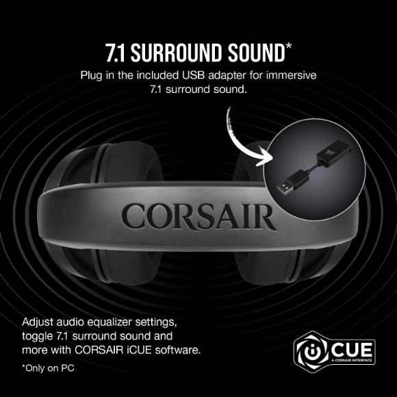 Corsair HS45-7.1 Virtual Surround Sound Gaming Headset w/USB DAC - Carbon