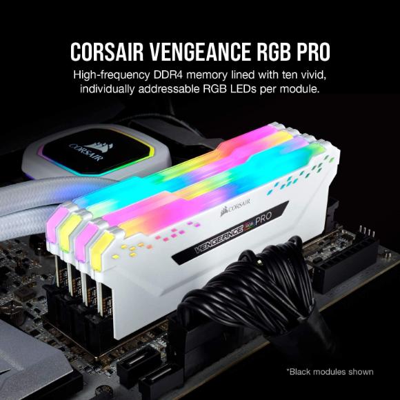 Corsair Vengeance RGB Pro 16GB (2x8GB) DDR4 3200MHz C16 LED Desktop Memory - White (CMW16GX4M2C3200C16W)