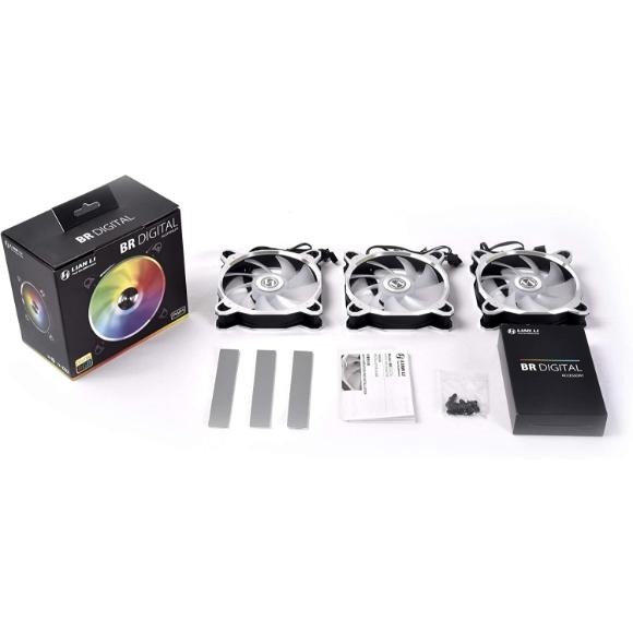 Lian Li Bora Digital Series (Grey) RGB BR Digital-3R G, 120mm Addressable RGB LED PWM Fan, 3 Fans Pack