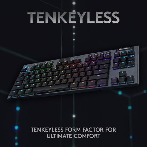 Logitech G915 TKL Tenkeyless Lightspeed Wireless RGB Mechanical Gaming Keyboard, Low Profile Switch Options - Clicky, Black