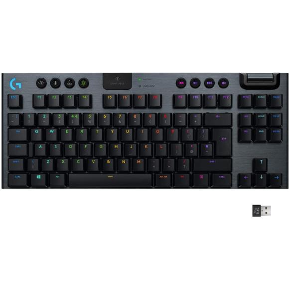 Logitech G915 TKL Tenkeyless Lightspeed Wireless RGB Mechanical Gaming Keyboard, Low Profile Switch Options - Clicky, Black