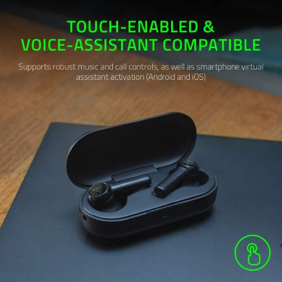 Razer Hammerhead True Wireless Bluetooth Gaming Earbuds: 60ms Low-Latency - IPX4 Water Resistant - Touch Enabled - Classic Black
