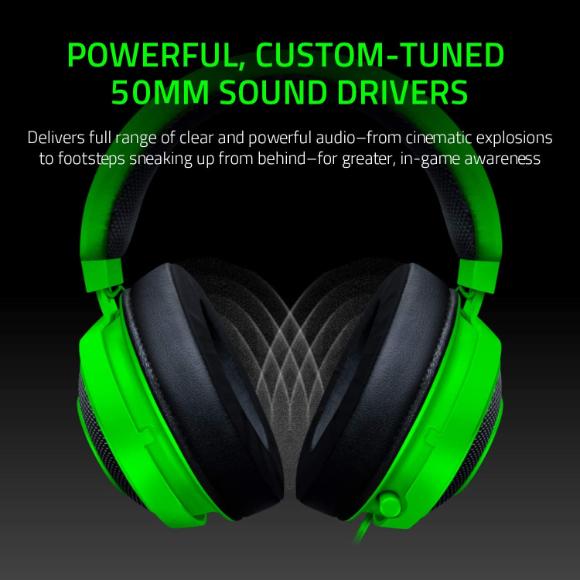 Razer Kraken Tournament Edition THX 7.1 Surround Sound Gaming Headset: Retractable Noise Cancelling Mic - USB DAC – Green
