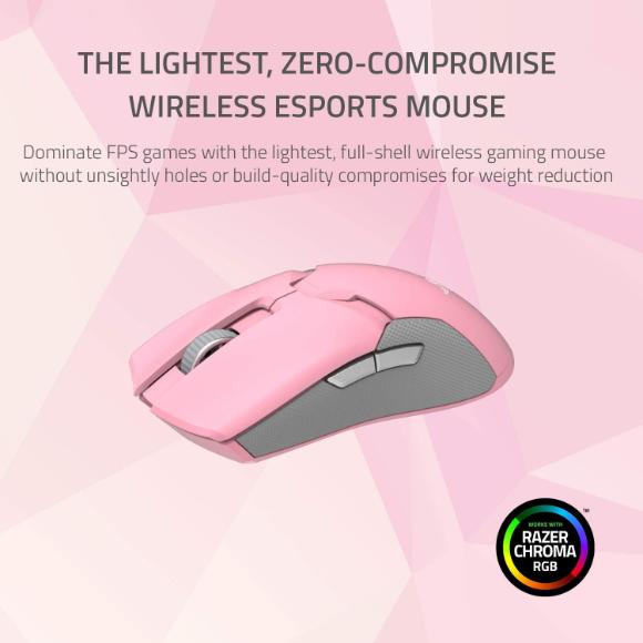 Razer Viper Ultimate Lightest Wireless Gaming Mouse & RGB Charging Dock: Hyperspeed Wireless Technology - 20K DPI Optical Sensor - 78g Lightweight - Optical Mouse Switch - 70 Hr Battery - Quartz Pink