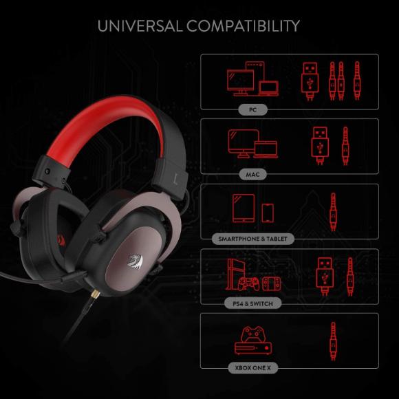 Redragon H510 Zeus Wired Gaming Headset - 7.1 Surround Sound - Memory Foam Ear Pads - 53MM Drivers - Detachable Microphone - Multi Platforms Headphone - Works with PC, PS4/3 & Xbox One/Series X, NS