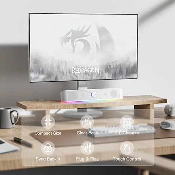 Redragon Adiemus GS560 RGB Desktop Soundbar - White