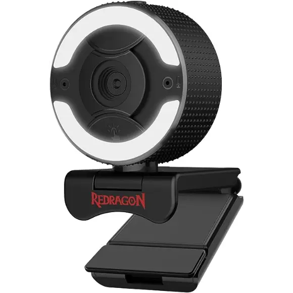 Redragon GW910 1080P PC Webcam w/Dual Microphone, Adjustable Ring Light, Digital Zoom & Privacy Cover
