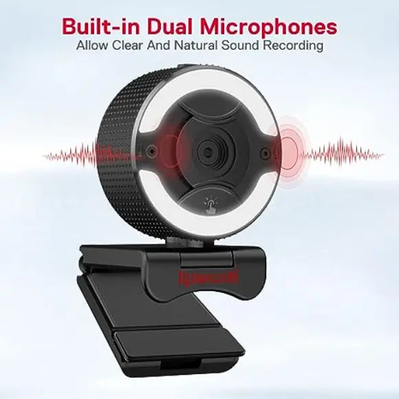 Redragon GW910 1080P PC Webcam w/Dual Microphone, Adjustable Ring Light, Digital Zoom & Privacy Cover