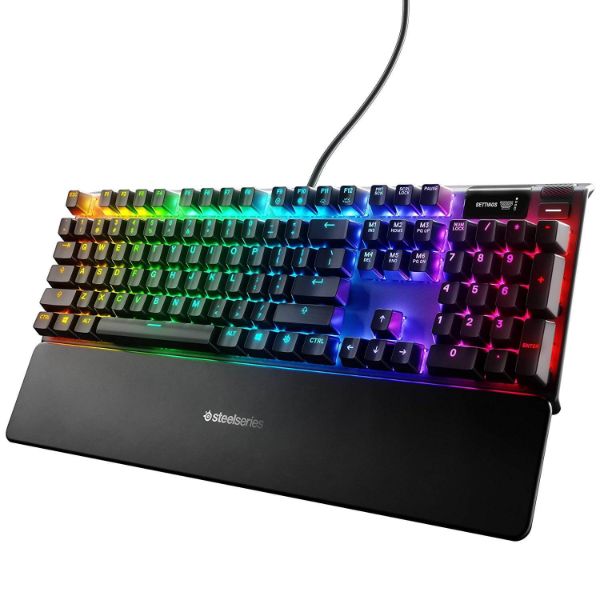 SteelSeries Apex 7 Mechanical Gaming Keyboard – OLED Smart Display – USB Passthrough and Media Controls – Tactile and Clicky – RGB Backlit (Blue Switch)