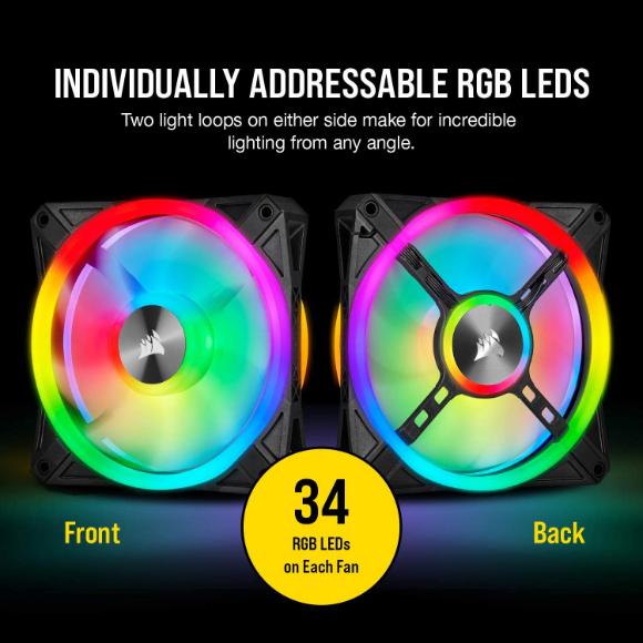Corsair QL Series, QL120 RGB, 120mm RGB LED Fan, Triple Pack with Lighting Node Core