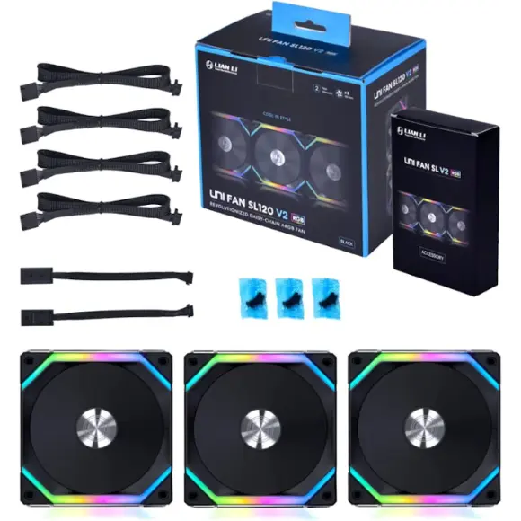 Lian Li UNI Fan SL120 V2 RGB Triple Pack with Controller - Black