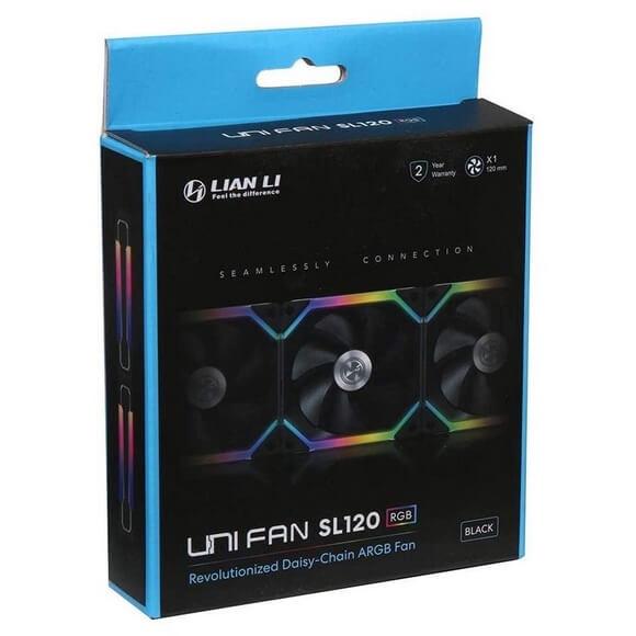 Lian Li UNI Fan SL120 Single Pack Black Without Controller (ARGB 120mm LED PWM Daisy-Chain) 12UF1B