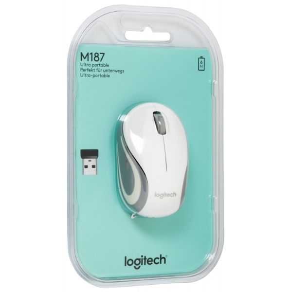 Logitech M187 Wireless Mini Mouse – White