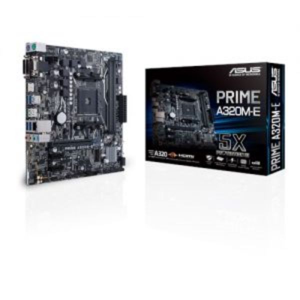 ASUS PRIME A320M-E AMD AM4 uATX motherboard with LED lighting, DDR4 3200MHz, 32Gb/s M.2, HDMI, SATA 6Gb/s, USB 3.1 Gen 2