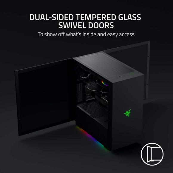 Razer Tomahawk Mini-ITX Gaming Chassis: Dual-Sided Tempered Glass Swivel Doors, Ventilated Top Panel, Chroma RGB Underglow Lighting, Built-In Cable Management, Classic Black