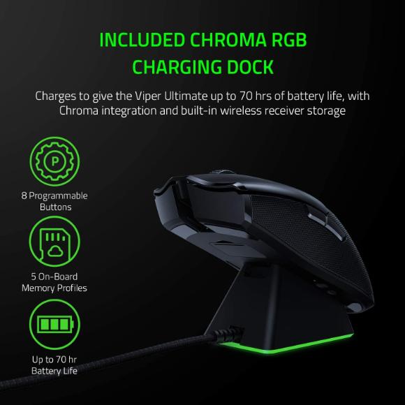 Razer Viper Ultimate with Charging Dock Hyperspeed Lightest Wireless Gaming Mouse