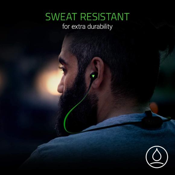 Razer Hammerhead Bluetooth Earbuds for iOS & Android: Sweat-Resistant Design - 8 Hr Battery - Custom-Tuned Dual-Driver Technology - In-Line Mic & Volume Control - Aluminum Frame - Matte Black/Green