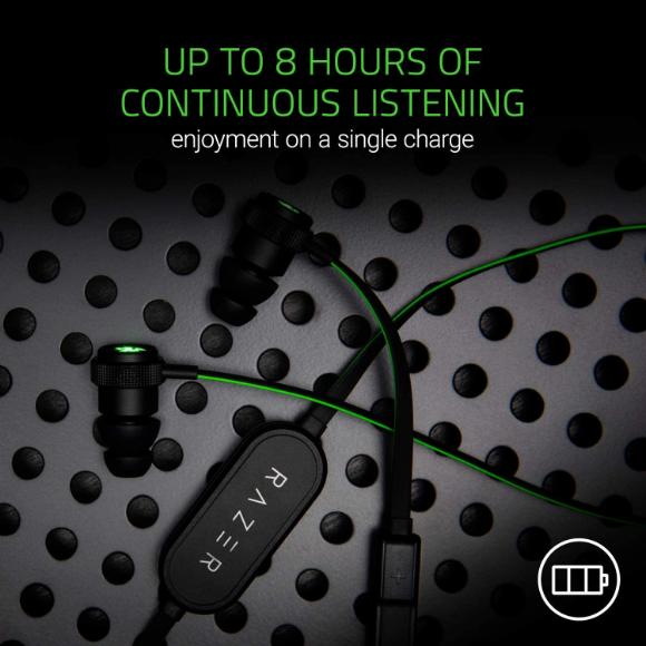 Razer Hammerhead Bluetooth Earbuds for iOS & Android: Sweat-Resistant Design - 8 Hr Battery - Custom-Tuned Dual-Driver Technology - In-Line Mic & Volume Control - Aluminum Frame - Matte Black/Green
