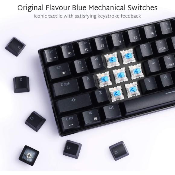 RK ROYAL KLUDGE RK61 Wireless 60% Mechanical Gaming Keyboard, Ultra-Compact Bluetooth Keyboard with Tactile Brown Switch, Compatible for Multi-Device Connection, Black