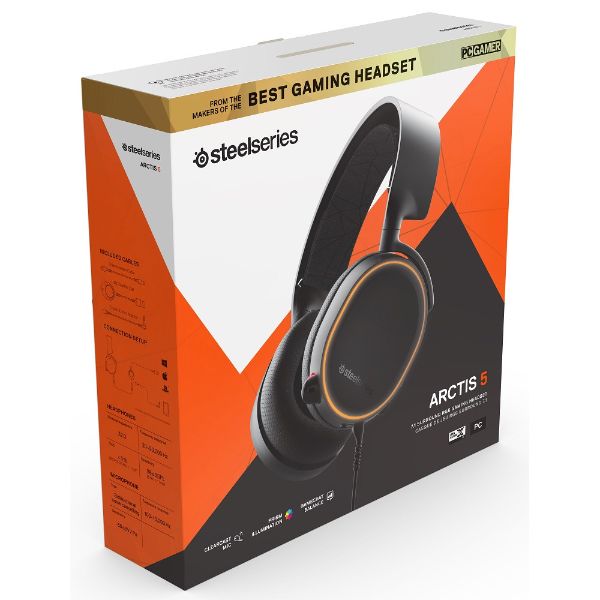 SteelSeries Arctis 5 (2019 Edition) RGB Illuminated Gaming Headset with DTS Headphone:X v2.0 Surround for PC and PlayStation 4 – Black