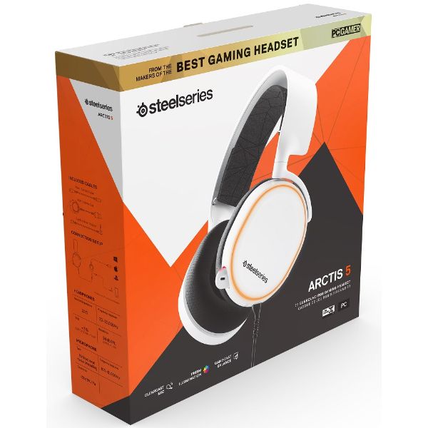 SteelSeries Arctis 5 (2019 Edition) RGB Illuminated Gaming Headset with DTS Headphone:X v2.0 Surround for PC and PlayStation 4 – White