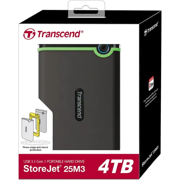 Transcend 4TB StoreJet 25M3S USB 3.1 Portable Hard Drive Rugged, Anti-Shock Resistant (Iron Grey) TS4TSJ25M3S